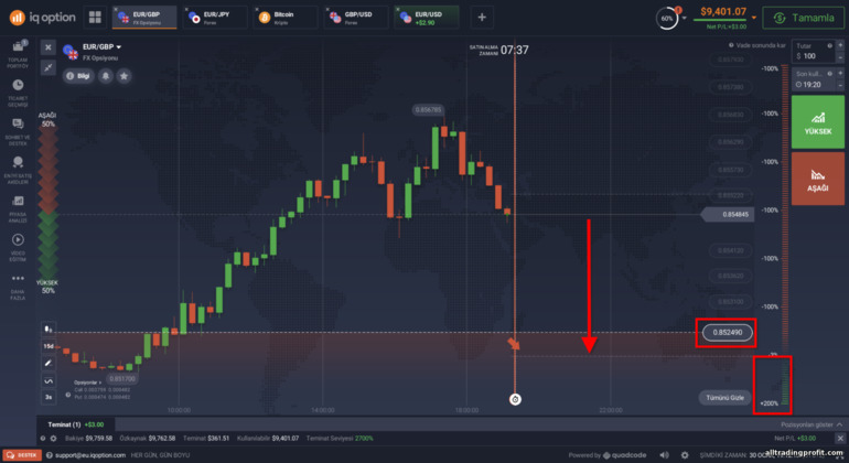 Broker IQ Option'da FX Opsiyonlarında yüksek riskli aşağıdaki seçenek