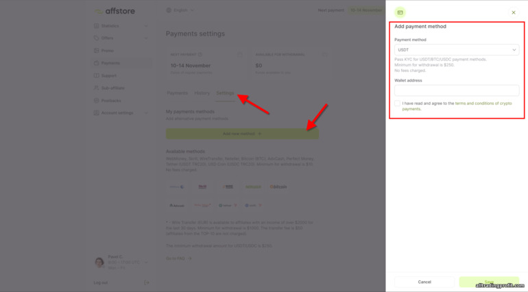 Affstore ortaklık programına ödeme yöntemi ekleme