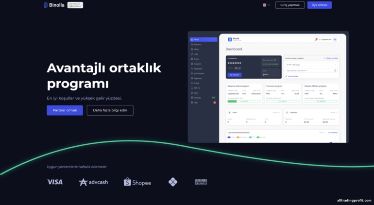 Binolla broker ortaklık programının resmi web sitesi