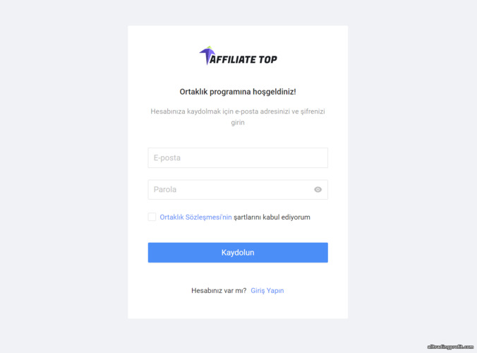 Affiliate En iyi ortaklık hesabı kayıt formu