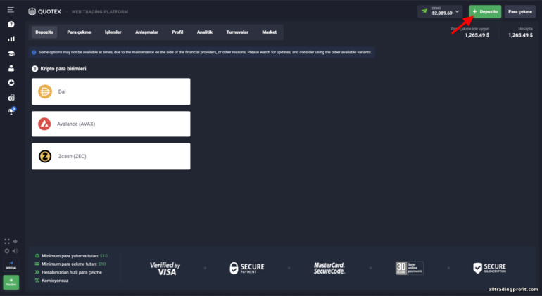 Ticaret hesabınızı Quotex broker platformunda finanse etmek