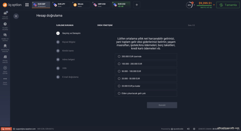IQ Option komisyoncusu ile bir ticaret hesabının doğrulanması