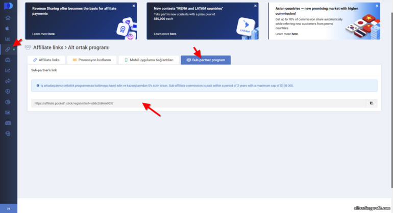 Pocket Option ortaklık programındaki alt ortaklık programı