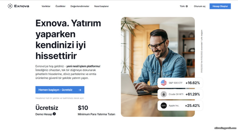 İkili opsiyon ve CFD ticaret komisyoncusu Exnova'nın resmi web sitesi