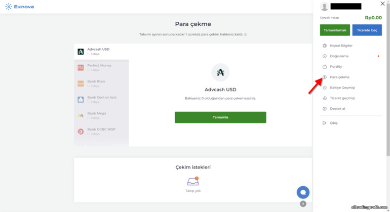 Broker Exnova'dan para çekme