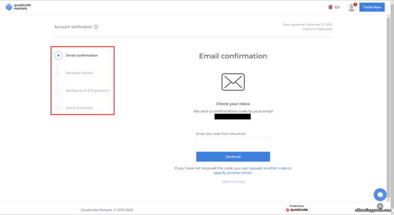Broker Quadcode Markets ile bir ticaret hesabının doğrulanması