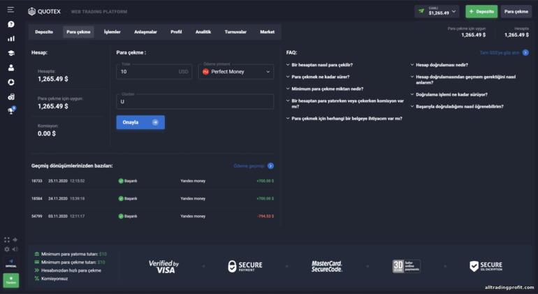 Quotex komisyoncusundan para çekme