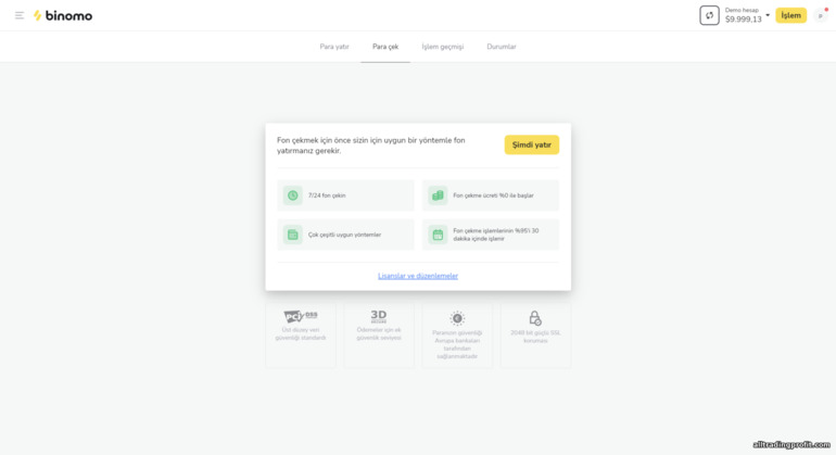 Broker Binomo'dan para çekilmesi