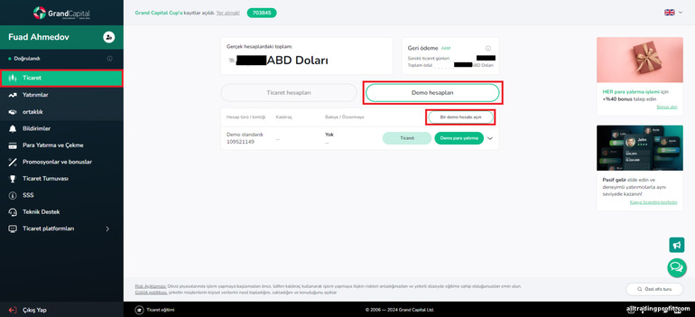 Forex komisyoncusu Grand Capital'da bir demo hesabı açın