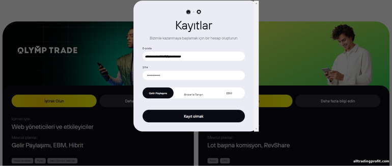 OlympTrade ortaklık programına kayıt