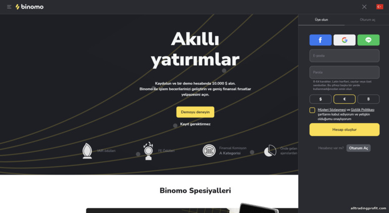 Binomo broker kayıt formu