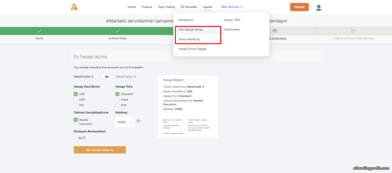 Broker AMarkets ile gerçek ve demo hesap oluşturmak