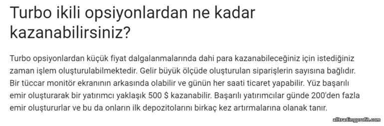 turbo seçeneklerinden ne kadar kazanabilirsiniz?