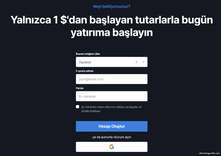 Broker Exnova'ya bir ticaret hesabı kaydetme