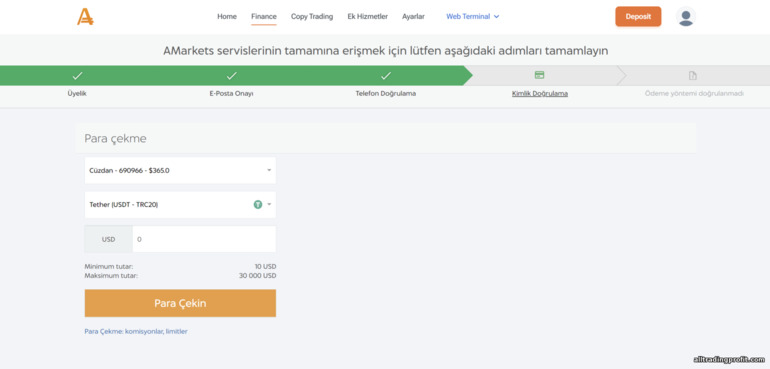 Broker AMarkets'tan para çekilmesi