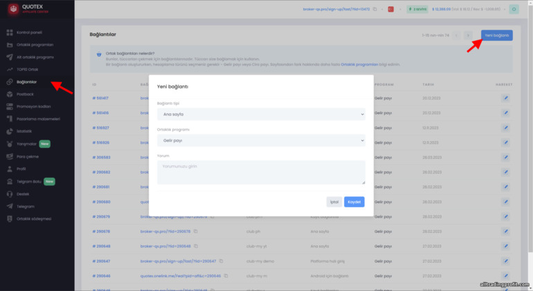 Quotex ortaklık programında bir yönlendirme bağlantısı oluşturma