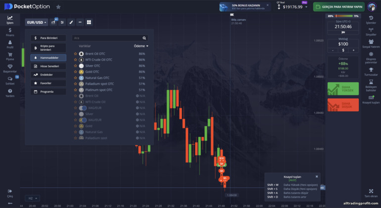 Pocket Option komisyoncusu ile alım satım için varlıklar
