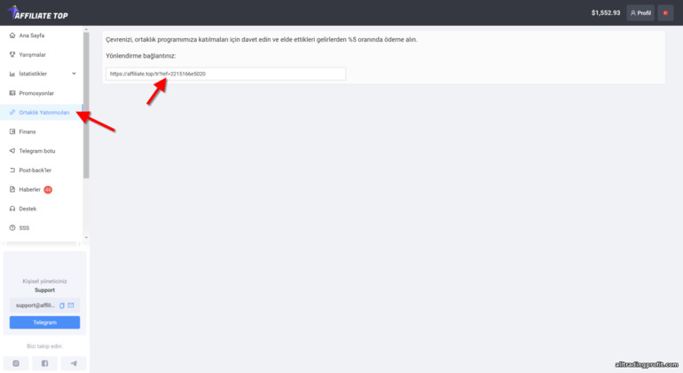 Affiliate Top web sitesindeki alt ortaklık programı