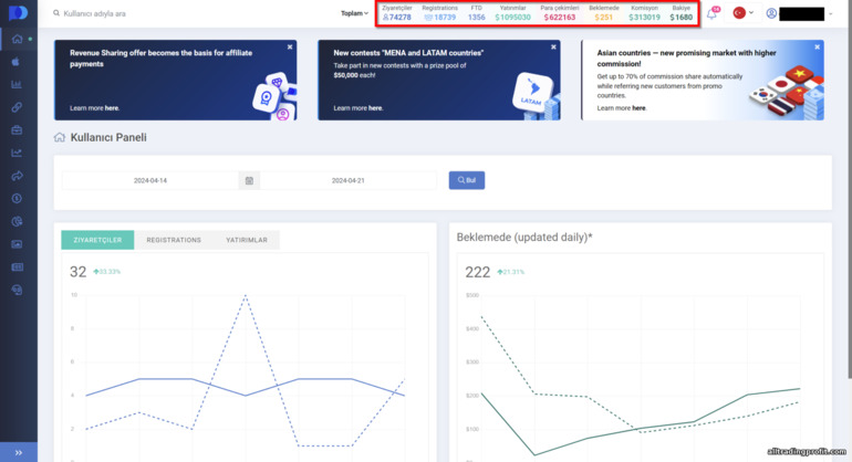 Pocket Option ortaklık programındaki kazanç istatistikleri