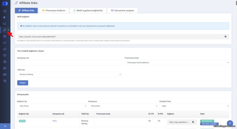 Pocket Option ortaklık programındaki ortaklık bağlantıları