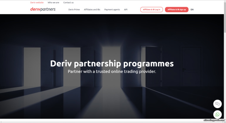 Deriv Partners ortaklık programının resmi web sitesi