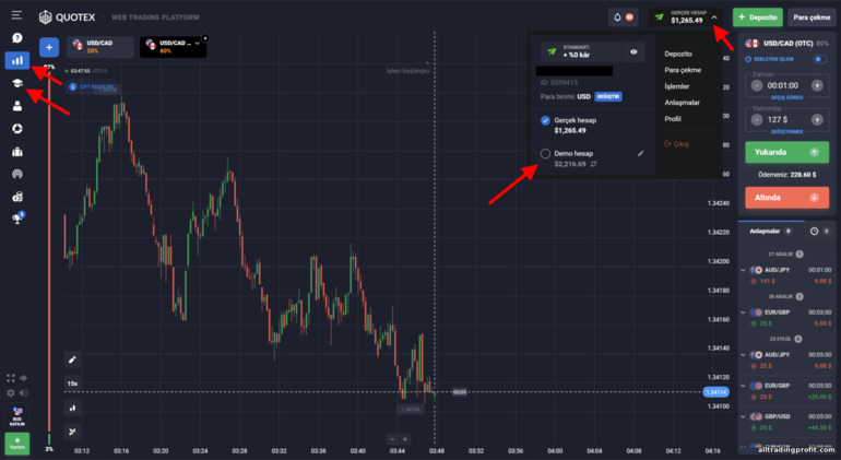 Quotex komisyoncusu ile bir demo hesabına geçiş