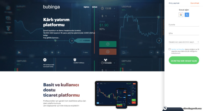 İkili opsiyon komisyoncusu Bubinga'nın resmi web sitesi