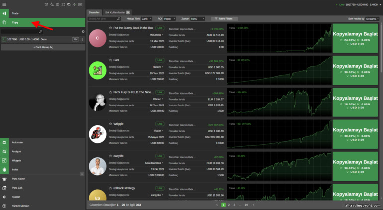 Diğer yatırımcıların işlemlerini Deriv brokerından kopyalamak