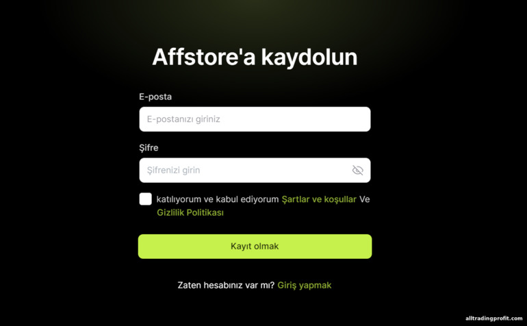 Affstore ortaklık programına kayıt