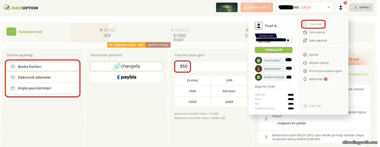 hesabınızı ikili opsiyon komisyoncusu RaceOption ile yenilemek