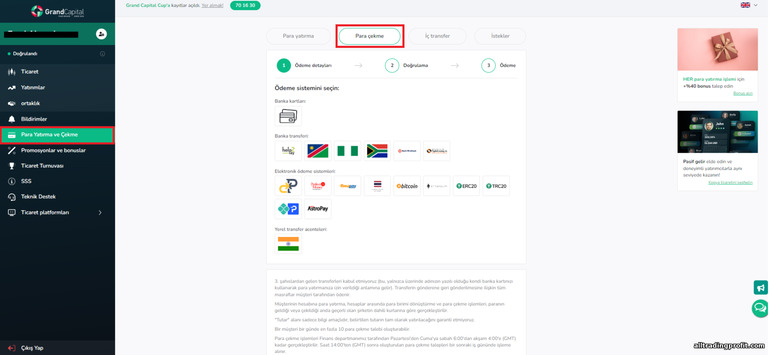 Forex brokerı Grand Capital ile hesabınızdan para çekin