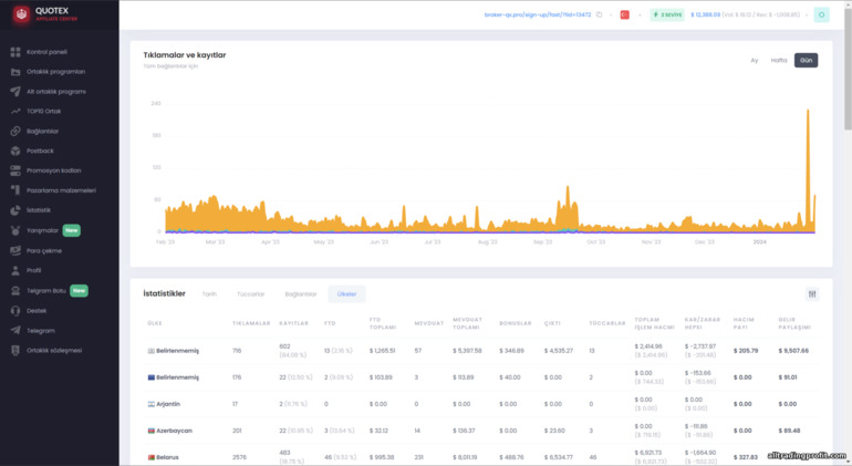 Quotex ortaklık programında ülkeye göre istatistikler