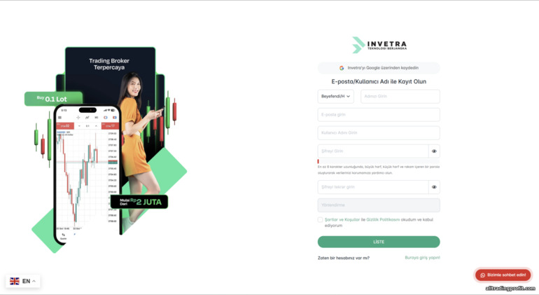 Invetra işlem hesabı kayıt formu Invetra işlem hesabı kayıt formu