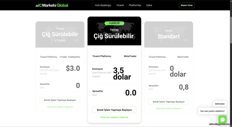 IC Markets işlem hesapları IC Markets işlem hesapları