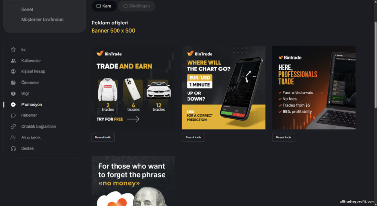 BinTrade ortaklık promosyon materyalleri BinTrade ortaklık promosyon materyalleri