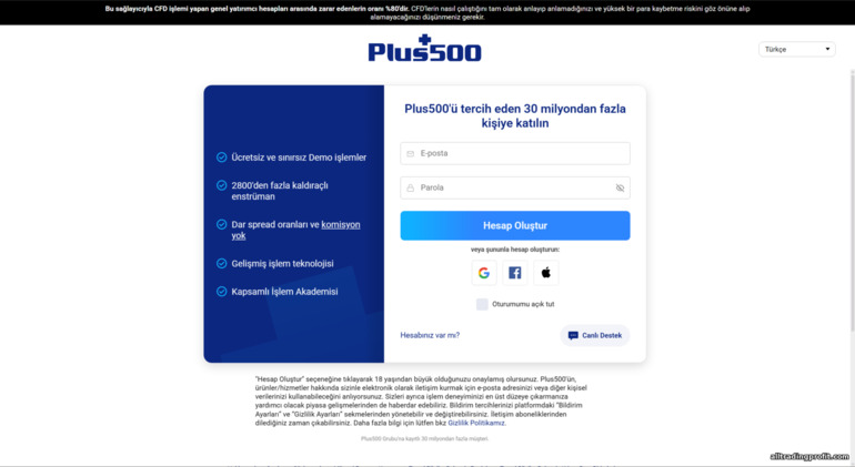 Plus500 işlem hesabı kaydı
