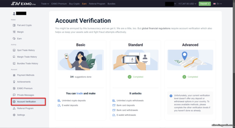 Exmo İşlem Hesabı Doğrulama