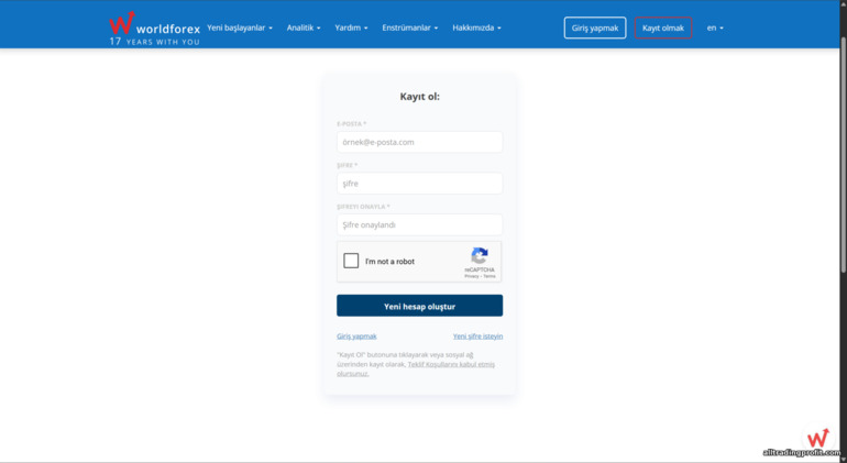 World Forex hesap kayıt formu World Forex hesap kayıt formu