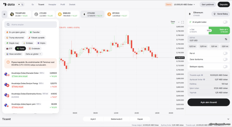 Doto'da işlem için varlık seçimi Doto'da işlem için varlık seçimi