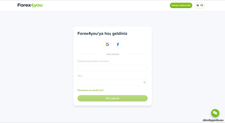 Forex4you hesap kayıt formu