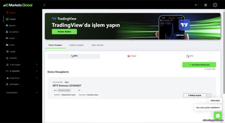 IC Markets işlem paneli IC Markets işlem paneli