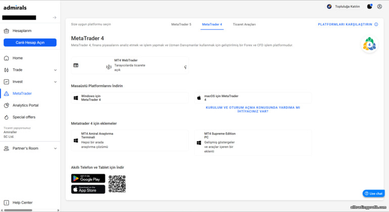 Admirals platform seçimi