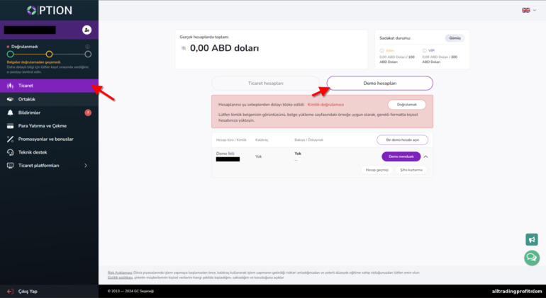 GC Option Broker'da Demo Hesap
