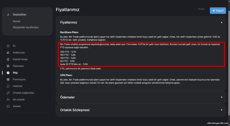 BinTrade gelir paylaşımı (RevShare) şartları BinTrade gelir paylaşımı (RevShare) şartları