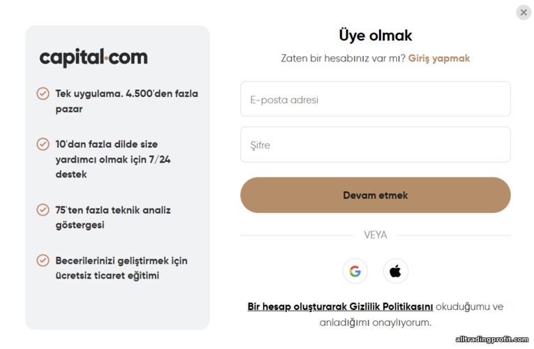 Capital.com işlem hesabı kayıt formu Capital.com işlem hesabı kayıt formu