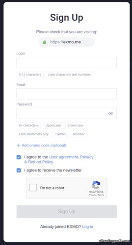 Exmo Yeni Hesap Kayıt Formu